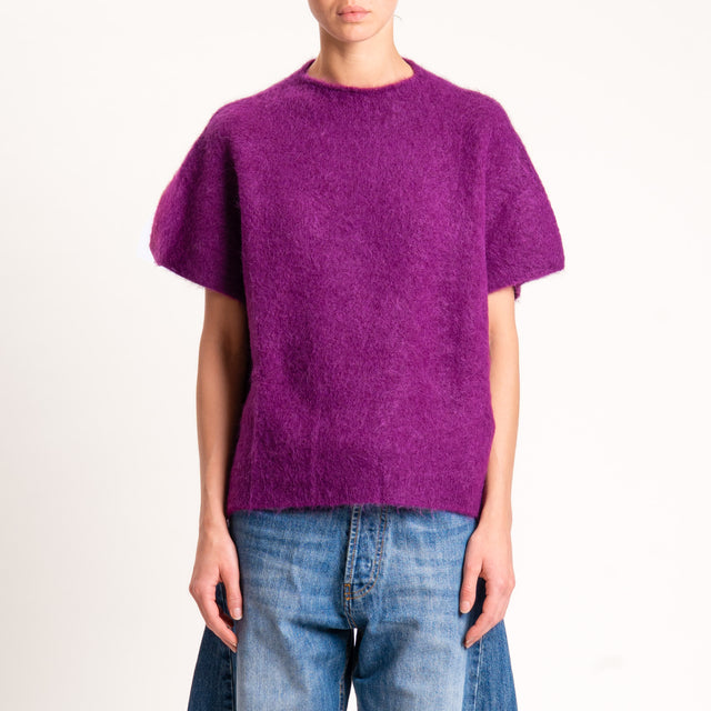 Kontatto-Maglia mezza manica misto alpaca - porpora