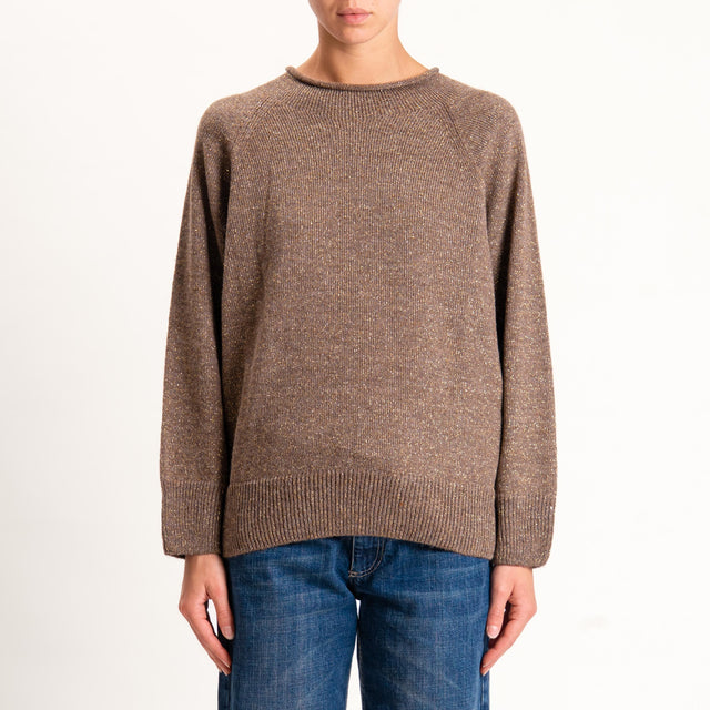 Kontatto-Maglia filo lurex misto alpaca - tortora/oro