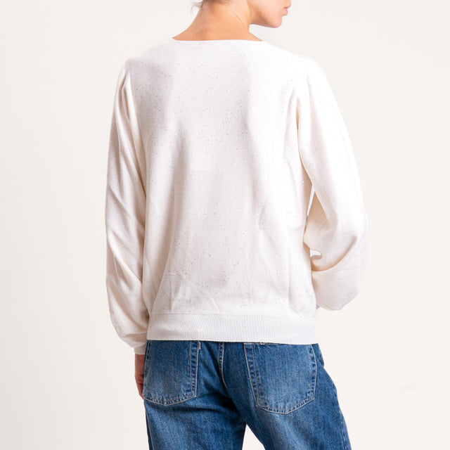 Kontatto-Maglia scollo v con micro paillettes - avorio