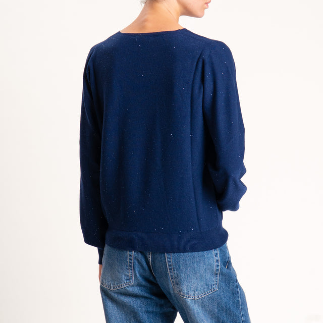 Kontatto-Maglia scollo v con micro paillettes - blu