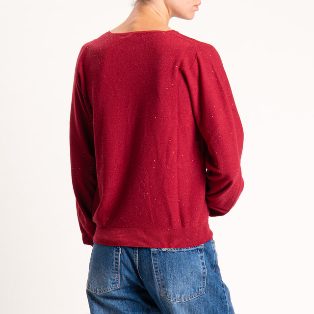 Kontatto-Maglia scollo v con micro paillettes - cherry
