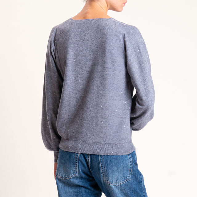 Kontatto-Maglia scollo v con micro paillettes - grigio medio