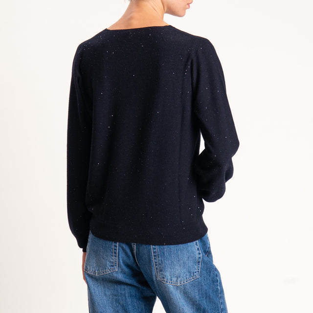 Kontatto-Maglia scollo v con micro paillettes - nero