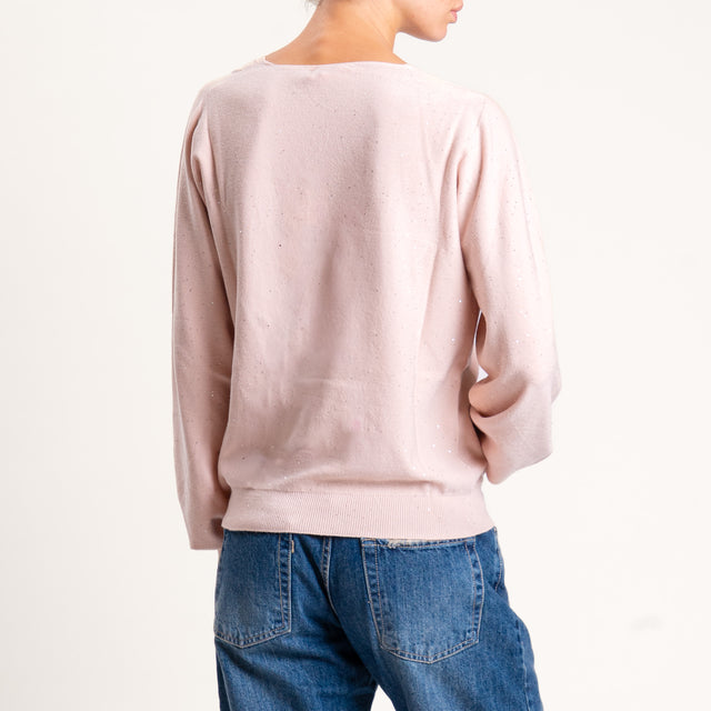 Kontatto-Maglia scollo v con micro paillettes - rosa