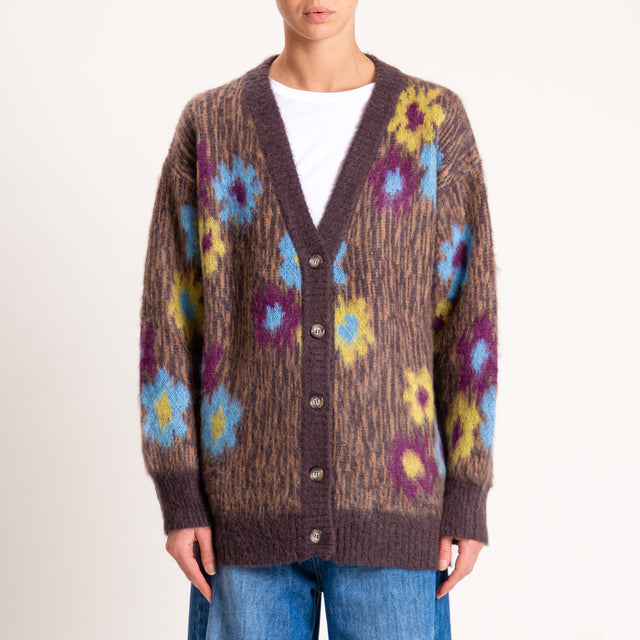 Kontatto-Cardigan mohair fantasia fiori - moro/porpora/denim