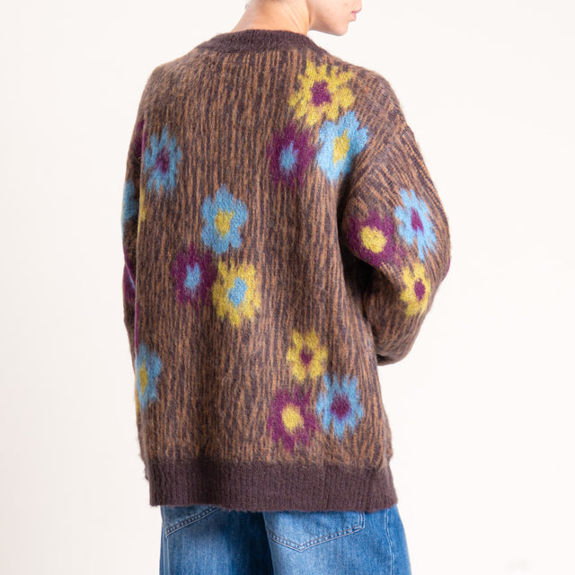 Kontatto-Cardigan mohair fantasia fiori - moro/porpora/denim