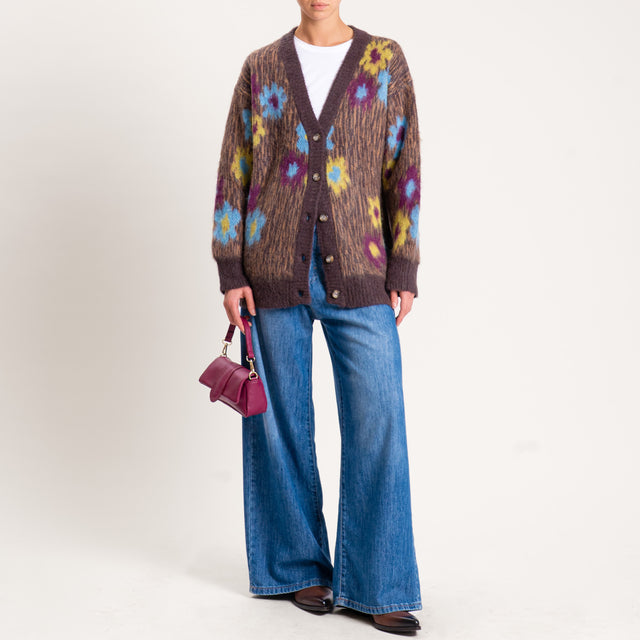 Kontatto-Cardigan mohair fantasia fiori - moro/porpora/denim