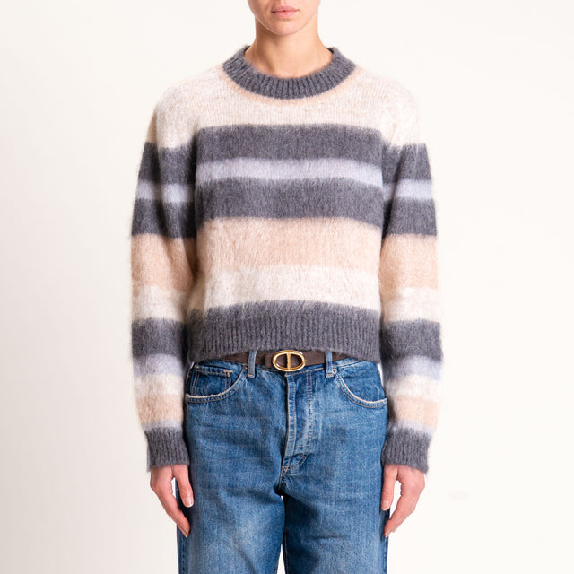 Kontatto-Maglia girocollo righe mohair - antracite/beige/nude/perla