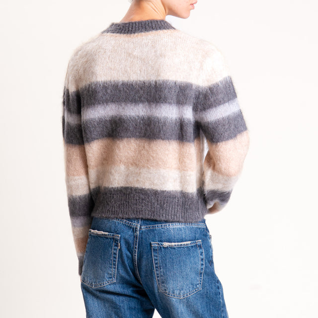 Kontatto-Maglia girocollo righe mohair - antracite/beige/nude/perla