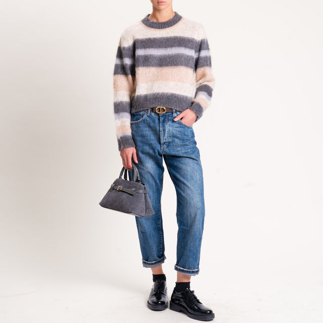 Kontatto-Maglia girocollo righe mohair - antracite/beige/nude/perla