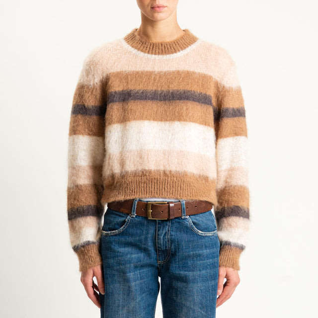 Kontatto-Maglia girocollo righe mohair - biscotto/nude/beige/moro