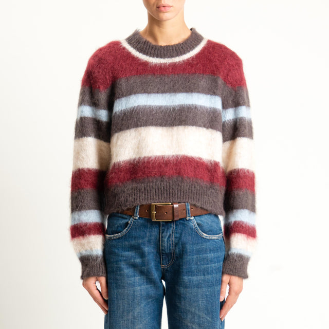 Kontatto-Maglia girocollo righe mohair - moro/bordeaux/beige/ carta da zucchero