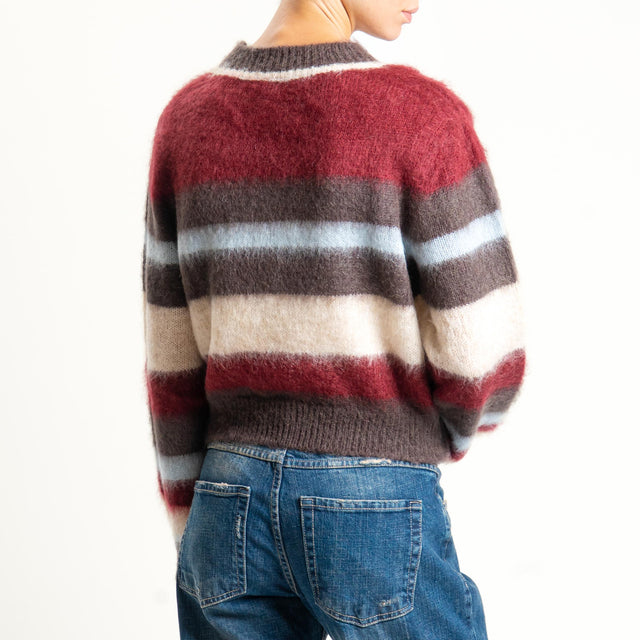 Kontatto-Maglia girocollo righe mohair - moro/bordeaux/beige/ carta da zucchero