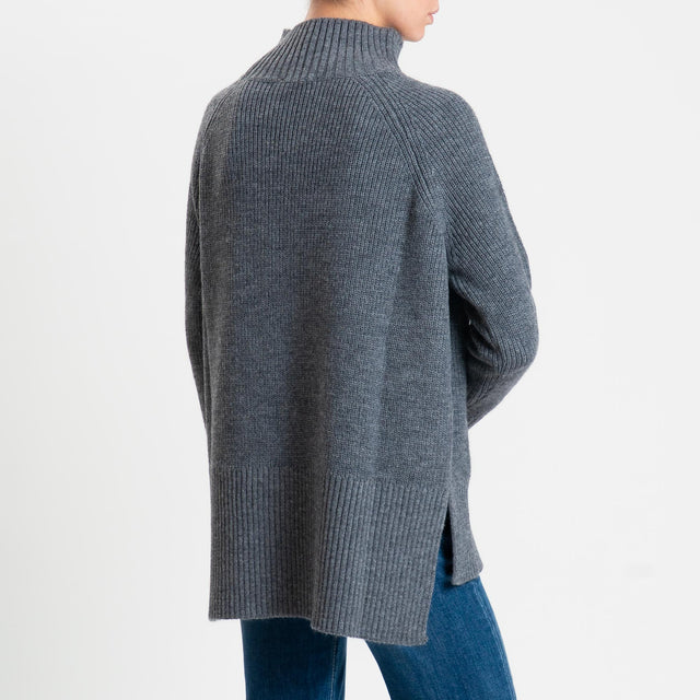 Kontatto-Maglia collo montato spacchi laterali misto alpaca - grigio medio