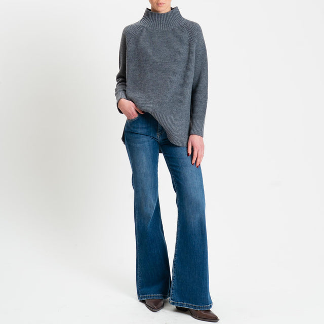 Kontatto-Maglia collo montato spacchi laterali misto alpaca - grigio medio