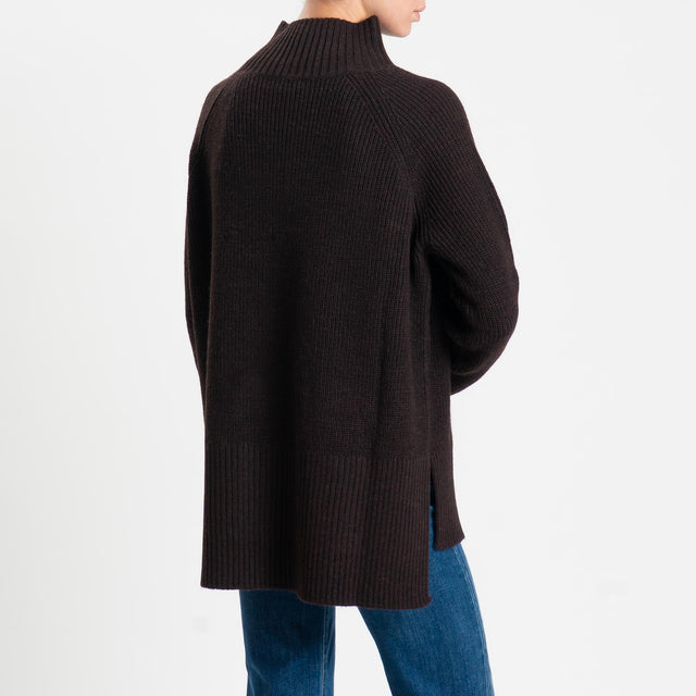 Kontatto-Maglia collo montato spacchi laterali misto alpaca - moro