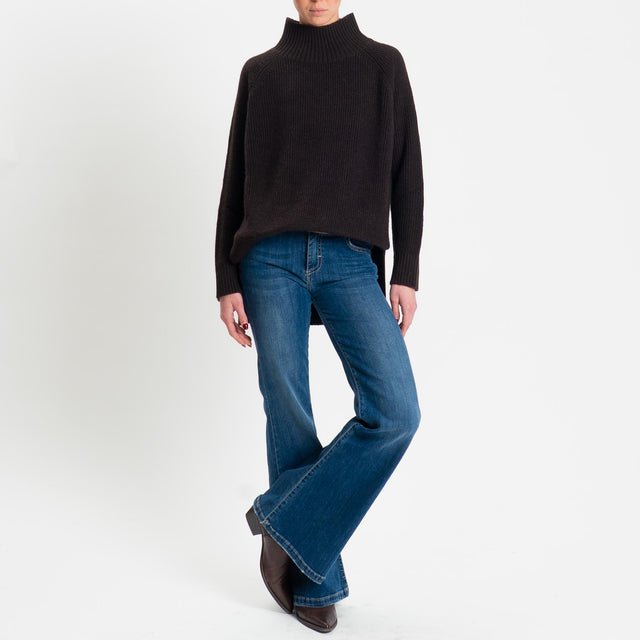 Kontatto-Maglia collo montato spacchi laterali misto alpaca - moro