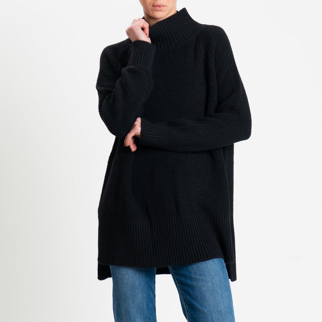 Kontatto-Maglia collo montato spacchi laterali misto alpaca - nero