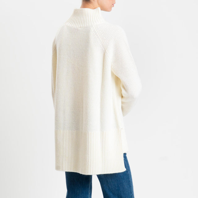 Kontatto-Maglia collo montato spacchi laterali misto alpaca - panna