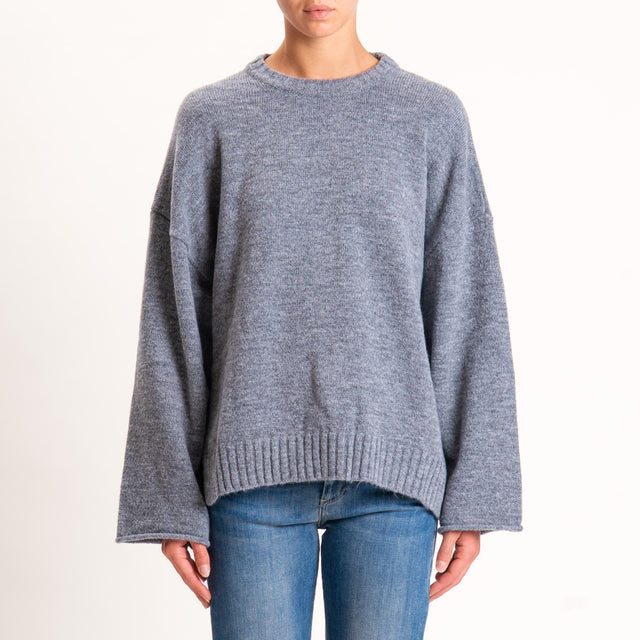 Kontatto-Maglia misto lana spacchi laterali - grigio medio