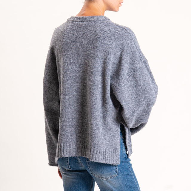 Kontatto-Maglia misto lana spacchi laterali - grigio medio