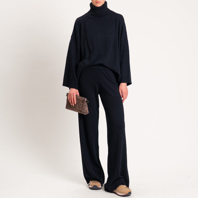 Kontatto-Maglia collo alto misto cashmere - nero