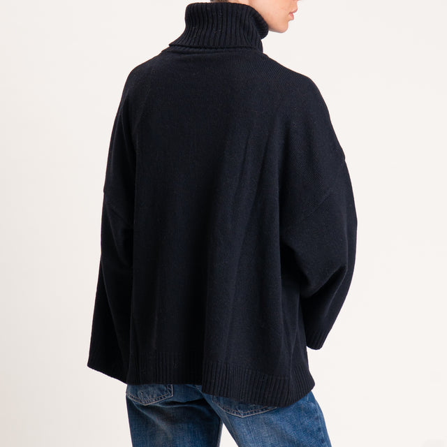 Kontatto-Maglia collo alto misto cashmere - nero