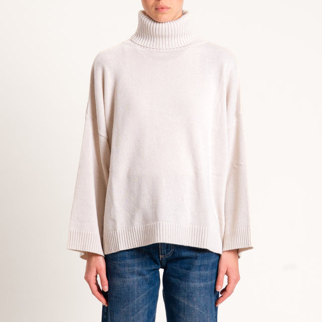 Kontatto-Maglia collo alto misto cashmere - avorio