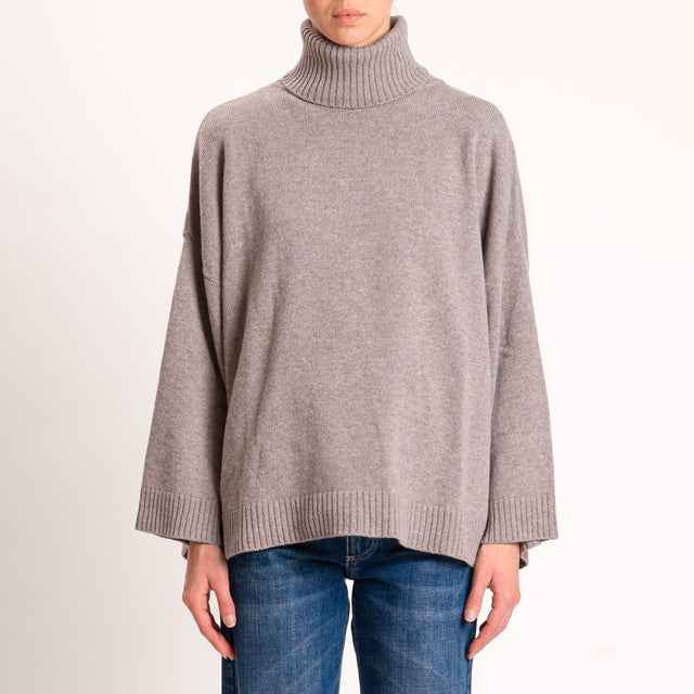 Kontatto-Maglia collo alto misto cashmere - tortora