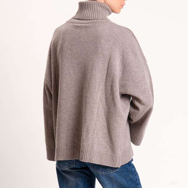 Kontatto-Maglia collo alto misto cashmere - tortora
