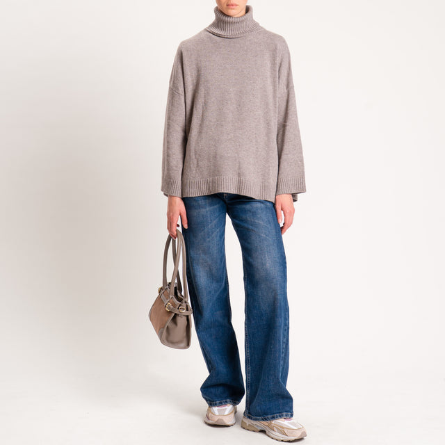 Kontatto-Maglia collo alto misto cashmere - tortora