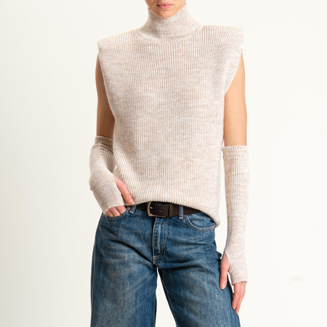 Kontatto-Gilet misto lana con spalline e manicotti - beige