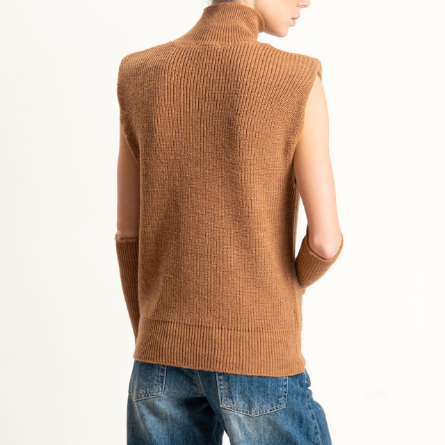 Kontatto-Gilet misto lana con spalline e manicotti - biscotto