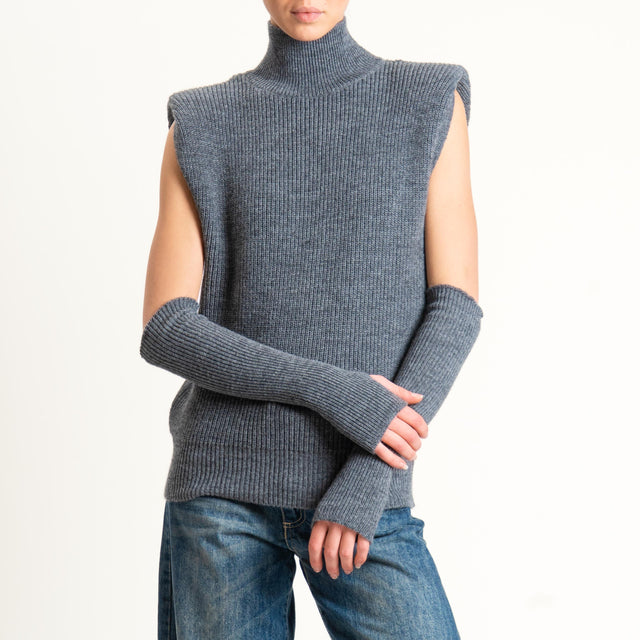 Kontatto-Gilet misto lana con spalline e manicotti - grigio medio