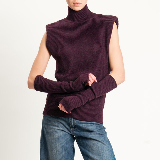 Kontatto-Gilet misto lana con spalline e manicotti - melanzana