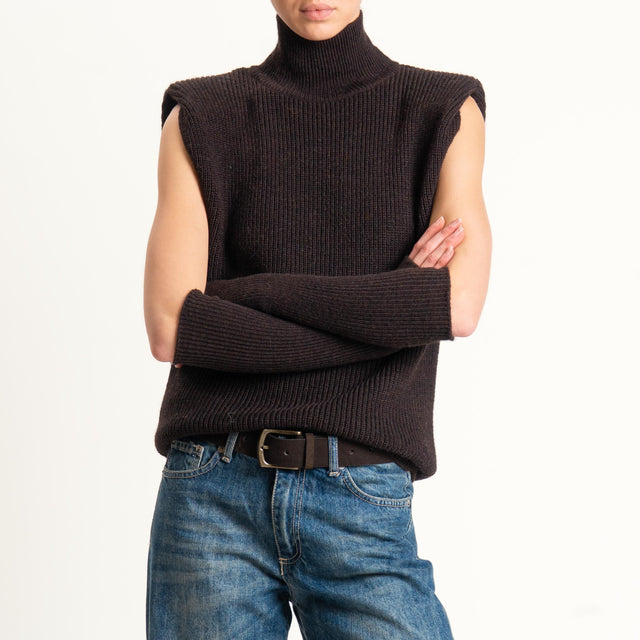 Kontatto-Gilet misto lana con spalline e manicotti - moro