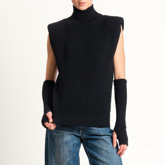 Kontatto-Gilet misto lana con spalline e manicotti - nero