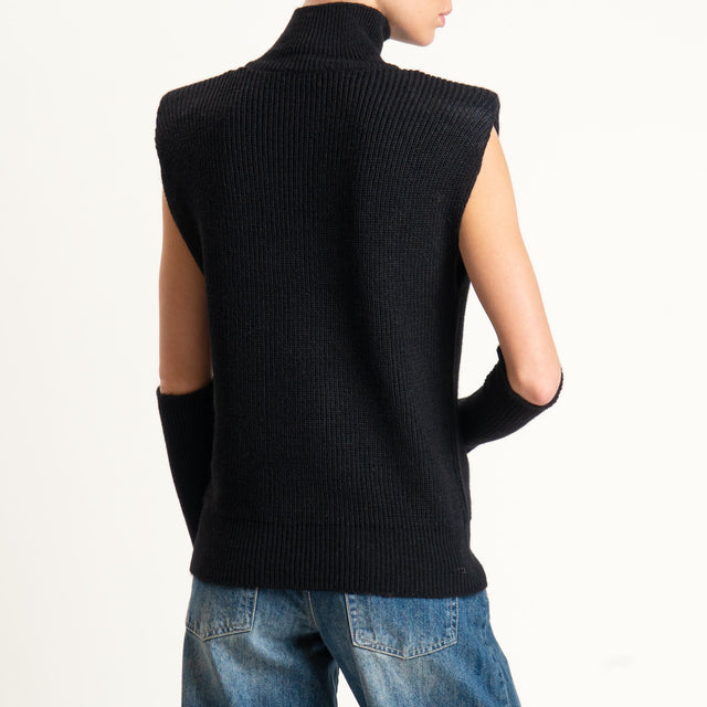 Kontatto-Gilet misto lana con spalline e manicotti - nero
