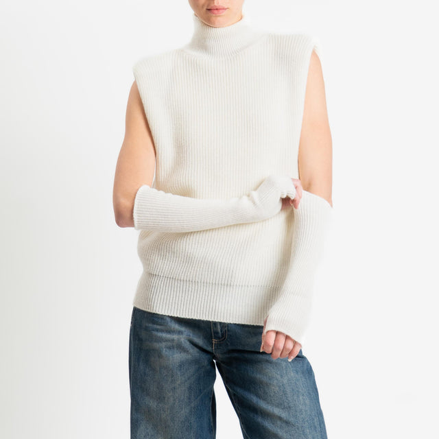 Kontatto-Gilet misto lana con spalline e manicotti - panna