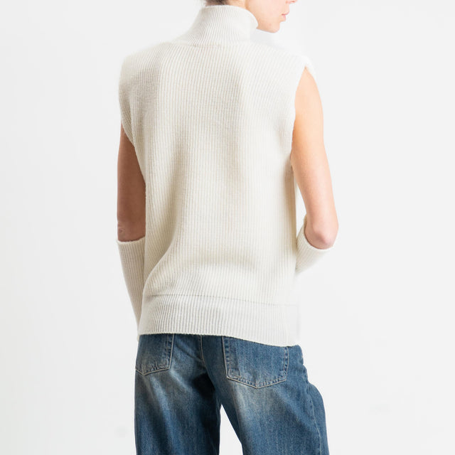 Kontatto-Gilet misto lana con spalline e manicotti - panna