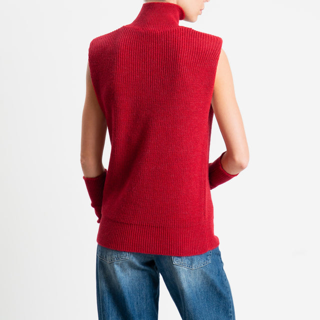 Kontatto-Gilet misto lana con spalline e manicotti - rosso