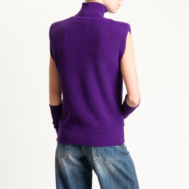 Kontatto-Gilet misto lana con spalline e manicotti - viola