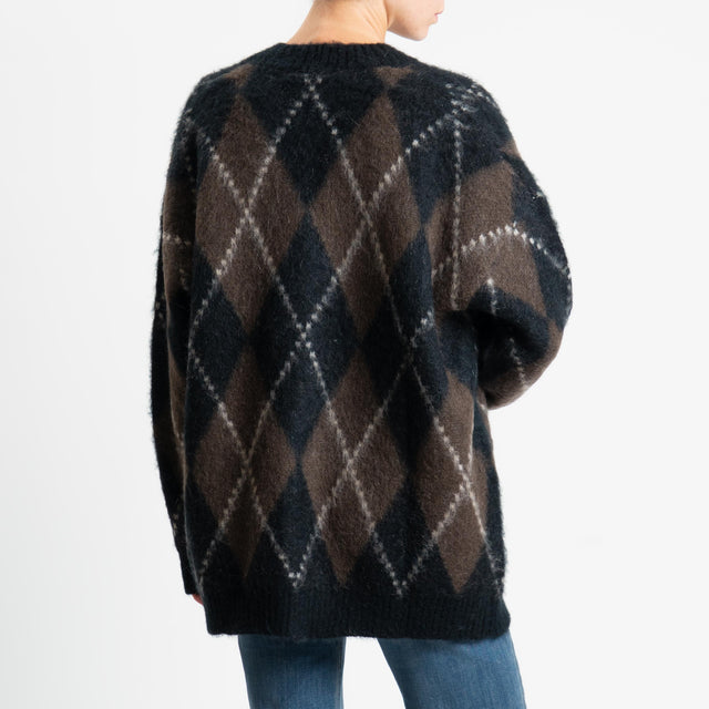 Kontatto-Cardigan mohair a rombi - nero/moro/beige