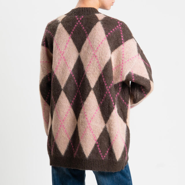 Kontatto-Cardigan mohair a rombi - moro/sabbia/pink