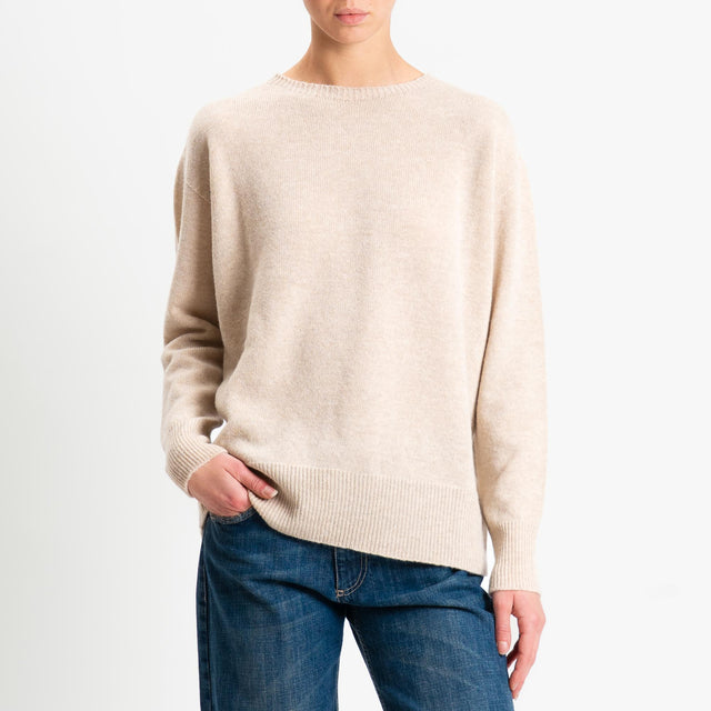 Kontatto-Maglia girocollo bordi a coste 100% LANA - mastice