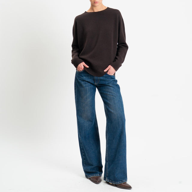 Kontatto-Maglia girocollo bordi a coste 100% LANA - moro