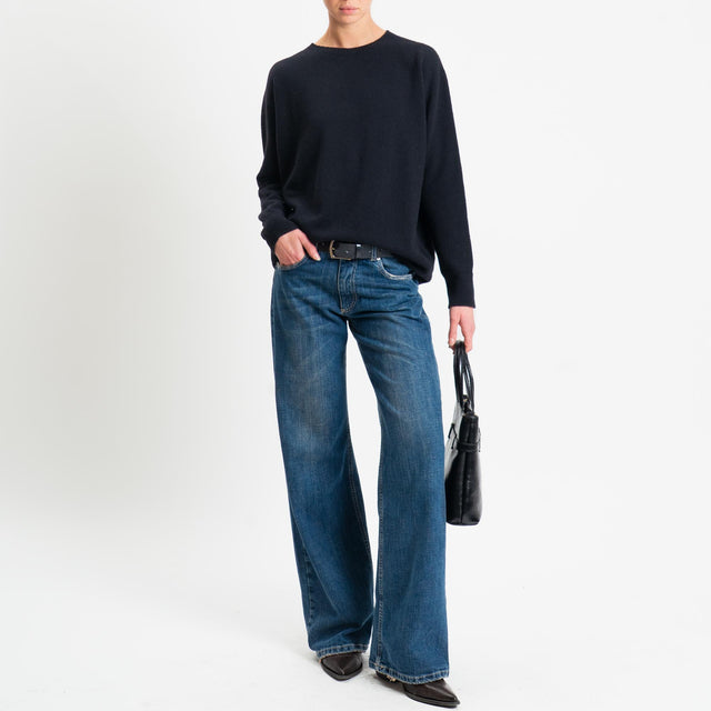 Kontatto-Maglia girocollo bordi a coste 100% LANA - nero