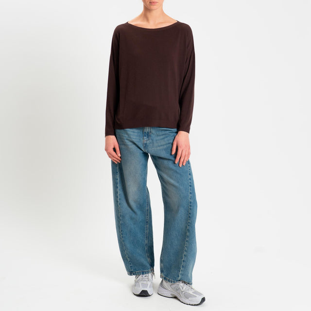 Kontatto- Maglia scatola spacchi laterali - cioccolato