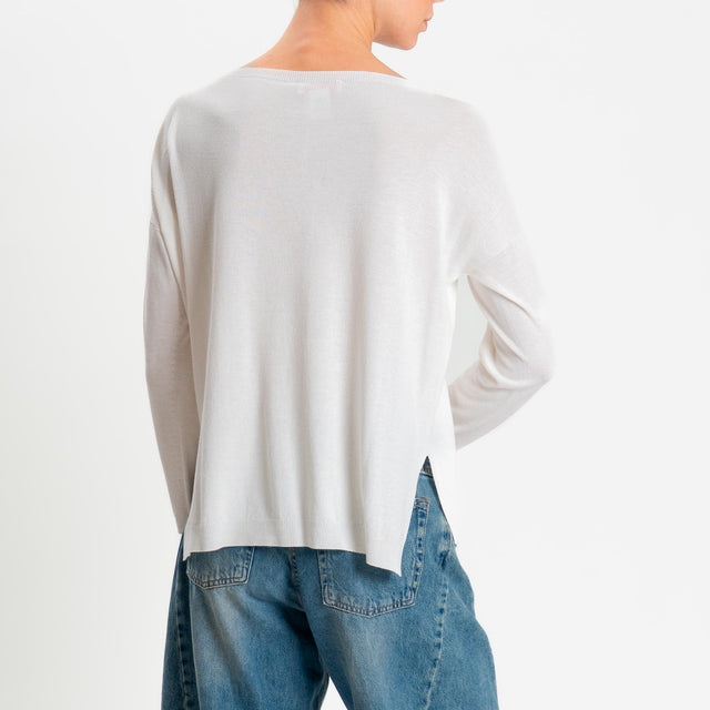 Kontatto- Maglia scatola spacchi laterali - off white