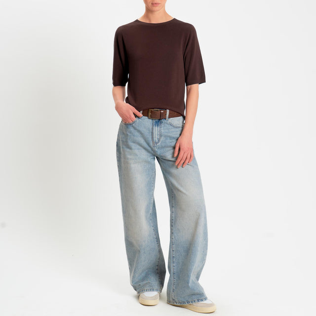 Kontatto- Maglia girocollo manica 3/4 - cioccolato